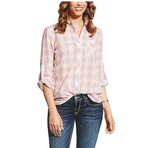 Ariat Light Pink Plaid Button-Down Shirt